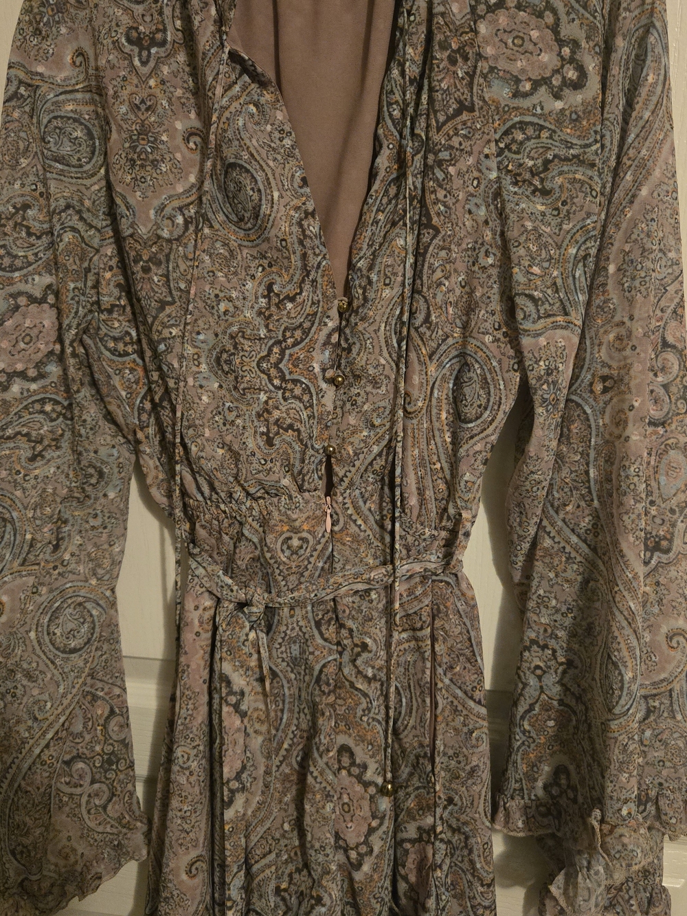 Goodnight Macaroon Brown Paisley Tie-Waist Romper - Picture 3 of 9
